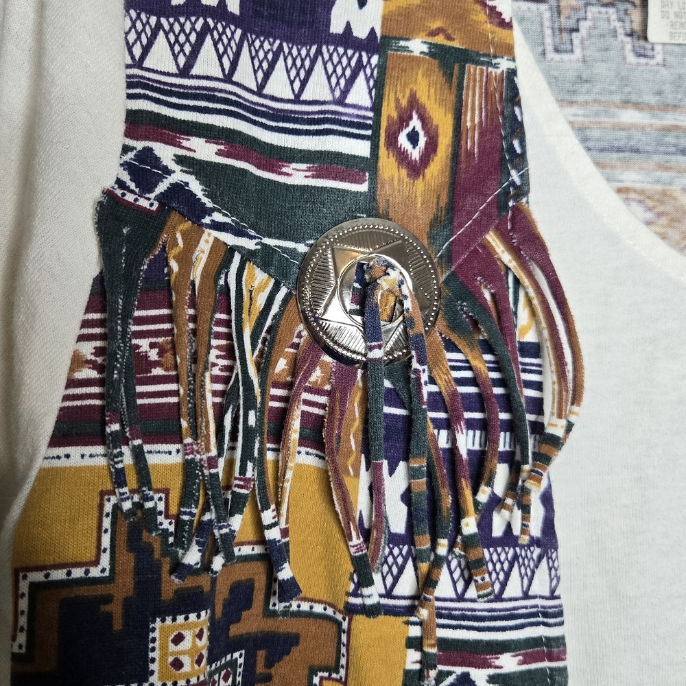 Vintage 90s Backroad Blues‎ Southwestern Vest Sewn Tshirt Crewneck Small Womens - Picture 5 of 10